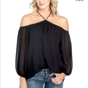 ⛔️❌ S O L D ❌⛔️ 1.STATE Women's Cold  Shoulder Sheer Shiffon Blouse S Black